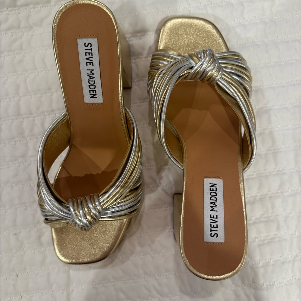 Steve Madden Gold and Silver Platform Heels - Picture 3 of 5